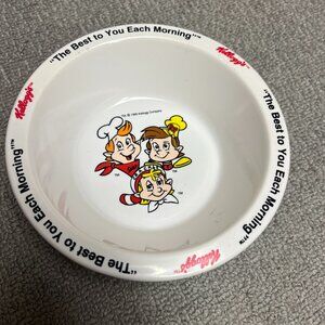 Vintage Kelloggs Rice Krispies Cereal Bowl Snack Crackle Pop Retro White Plastic